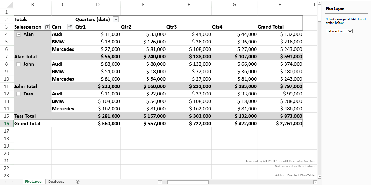 Vue Spreadsheet Example - Tabular Form
